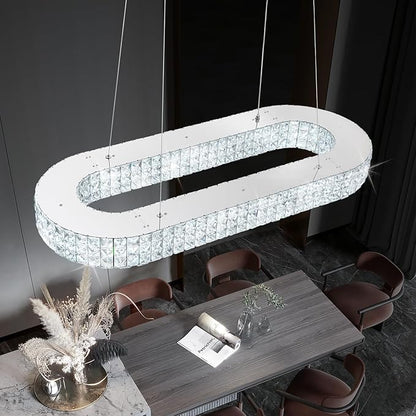 ykolupty Modern Crystal Chandelier, Dia 40" Rectangular Chandelier for Dining Room,Chrome Rectangle Crystal Ceiling Light Luxury Oval Chandeliers for Living Room Kitchen Island
