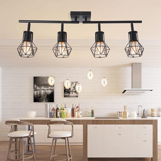 Track Lighting Fixtures Ceiling，Industrial Black Kitchen Track Lighting for Kitchen, Living Room, Dining Room, Hallway（E26