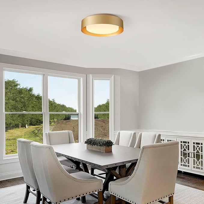 Yiisem Modern Glass Gold Flush Mount Ceiling Lights, 16.5" Minimalist Round Ceiling Lighting, Drum Close to Ceiling Light Fixtures for Living Room, Bedroom, Dining Room, Kitchen, Hallways
