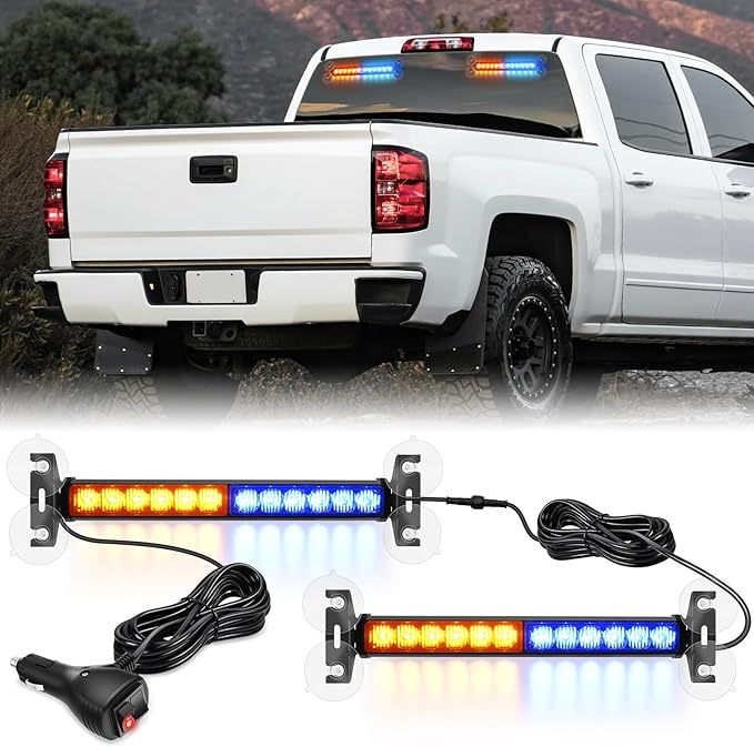Nilight 24LED Emergency Strobe Traffic Advisor Light Bar 2 in 1 Amber Blue Dash Warning Safety Flashing Lights Front/Rear Windshield Construction Lights for Trucks Cars Plow Police Vehicles