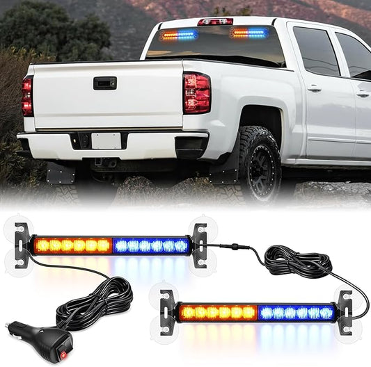 Nilight 24LED Emergency Strobe Traffic Advisor Light Bar 2 in 1 Amber Blue Dash Warning Safety Flashing Lights Front/Rear Windshield Construction Lights for Trucks Cars Plow Police Vehicles