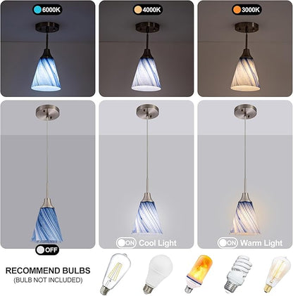 Viinew Mini Glass Pendant Light 1-Pack Dark Blue Marble Art Glass Pendant Lights Kitchen Island 5.9" Brushed Nickel Finish Hanging Light for Kitchen Over Sink,Dining Room,Foyer,Hallway