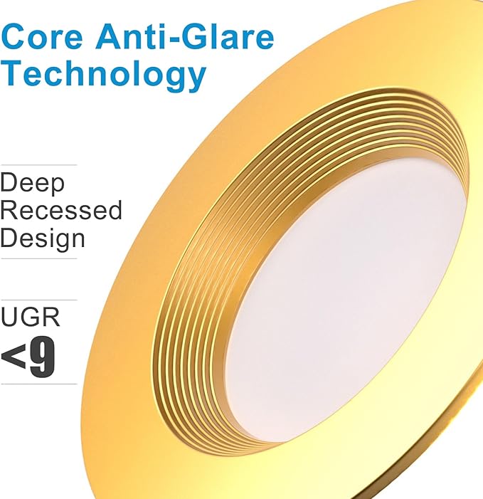 Lightdot 6 Inch Recessed Lighting 6 Pack Gold, 12W Dimmable LED Downlight 3CCT Selectable (3000K/4000K/5000K), Anti-Glare Slim Canless Ceiling Light