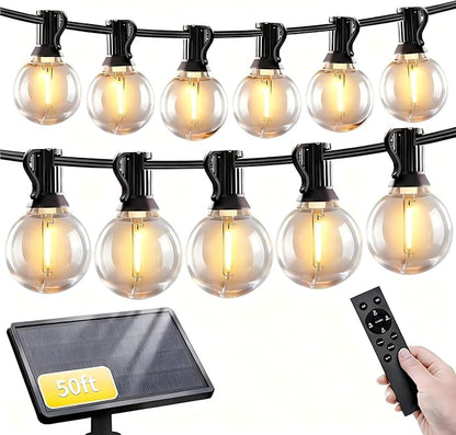 SANBEN Solar String Lights Outdoor with Remote, 50ft 25 Bulbs Solar Powered Patio Lights Waterproof, Dimmable & Timer, G40 LED Solar Lights for Camping Deck Backyard Garden Fence