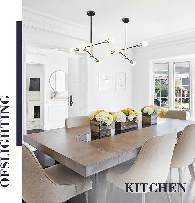 Modern Sputnik Chandelier Adjustable 4-Light Industrial Ceiling Light Fixture Mid Century Semi Flush Mount Ceiling Light Fixture Farmhouse Pendant Lighting for Dining Room Bedroom Silver