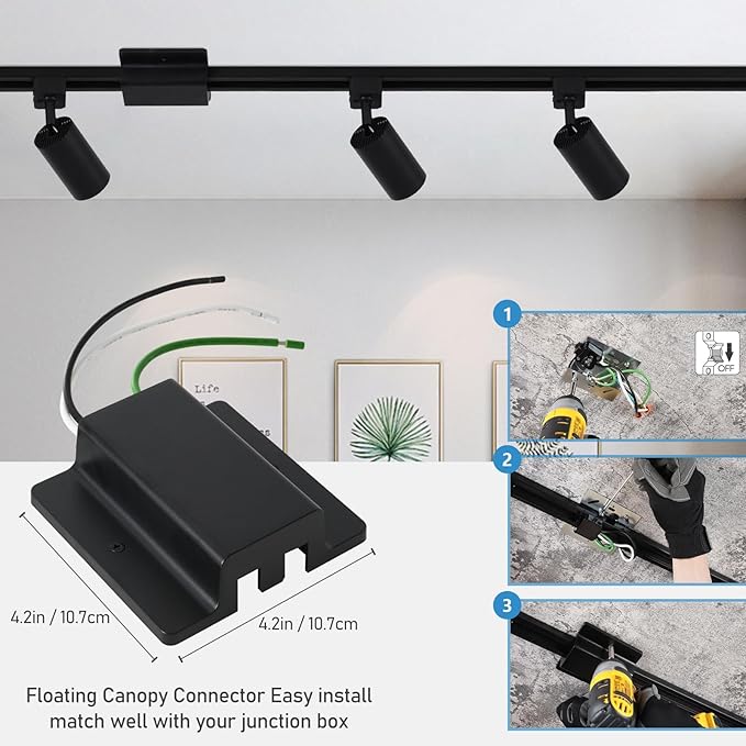 8-Light LED Track Lighting Kit with 6.6FT H Track Lighting Rails & Floating Canopy Connector, GU10 Track Light Kit, Modern Kitchen Track Lighting Fixtures Ceiling Spot Light, Black (No Bulbs)