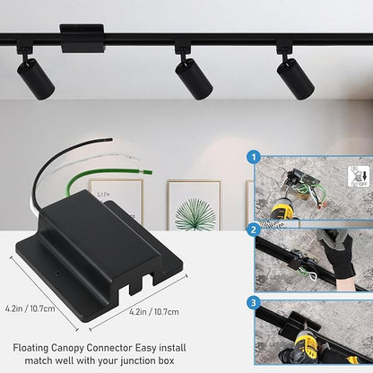 8-Light LED Track Lighting Kit with 6.6FT H Track Lighting Rails & Floating Canopy Connector, GU10 Track Light Kit, Modern Kitchen Track Lighting Fixtures Ceiling Spot Light, Black (No Bulbs)