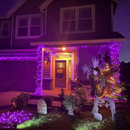 JMEXSUSS 400 LED Purple Christmas Lights Indoor Outdoor, 132 ft String Lights Plug in with Remote, 8 Modes Purple Christmas Tree Lights for Garden Patio Party Christmas Decoration (Pack of 2)