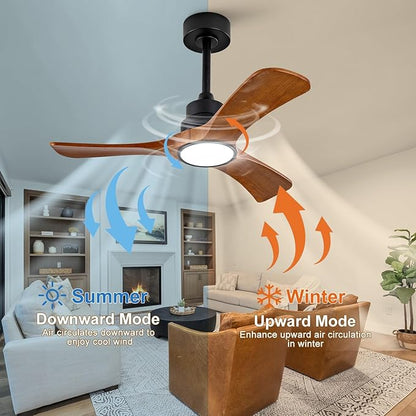 36 inch Ceiling Fans with Lights and Remote Control,Wall Switch,Solid Wood Blades,Dimmable,Reversible Quiet DC Motor,Power Off Memory Modern Black Ceiling Fan Indoor/Outdoor for Bedroom Patios