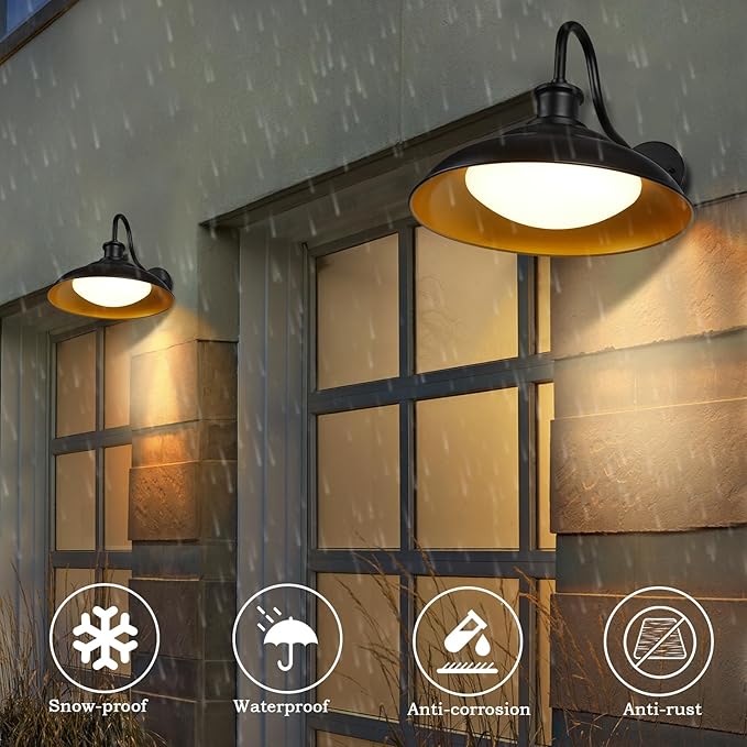 Outdoor LED Barn Lights, 16 Inch Large Farmhouse Exterior Wall Mount Light with 5 Color Temperatures Industrial Black Porch Light Outside for Garage Doorway, 2 Pack