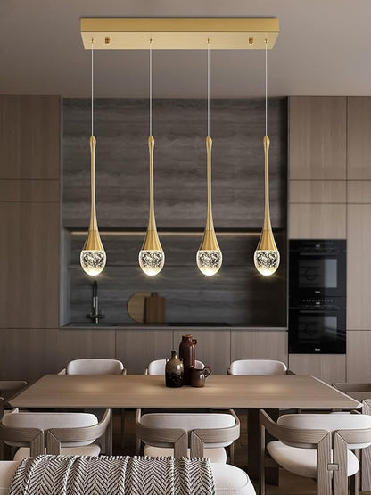 ykolupty Dining Room Light Fixture 4-Light Gold Kitchen Island Lighting Industrial Linear Crystal Chandeliers for Dining Room Pendant Light Fixture for Living Room Hallway Bedroom