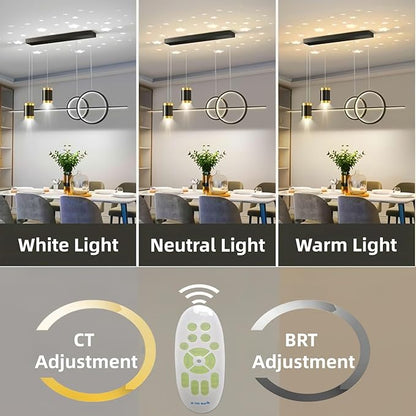 SMG Modern LED Pendant Light for Kitchen Island, 39" Black Linear Dining Room Chandelier Over Table, with Remote Control 3000K-6000K Dimming, Office Desk Hanging Lighting Fixture
