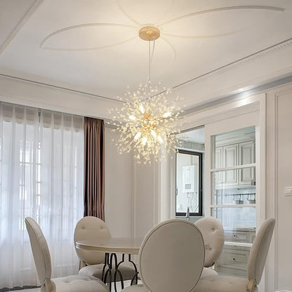 CM MZY Modern Crystal Chandeliers Firework, 8-Light Gold Dandelion Sputnik Ceiling Light Fixtures, Sputnik Chandelier for Bedroom Living Room Dining Room Kitchen Island Hallway