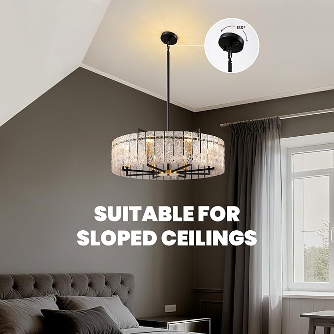 31.5" Modern Round Drum Chandelier Luxury 8-Light Round Large Gold Chandelier Lighting Fixtures Water Ripple Glass Chandeliers for Living Room Dining Room Hotel Foy