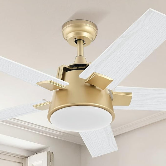 YITAHOME Ceiling Fan with Light and Wall Switch Remote, 52 Inch Modern Gold White Fan, Quiet Reversible Motor, Dimmable LED Color, Memory Function for Bedroom Living Room Patio Indoor