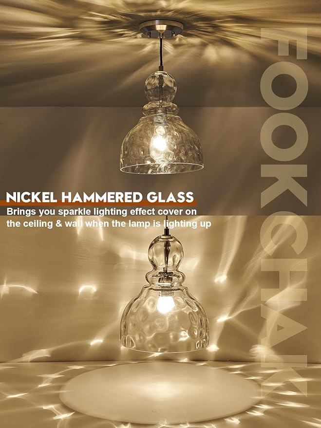 Brushed Nickel Pendant Light for Kitchen Island Hammered Glass Pendant Island Light 10inch Modern Glass Pendant Lights for Kitchen Sink Dining Room Hallway Entrance