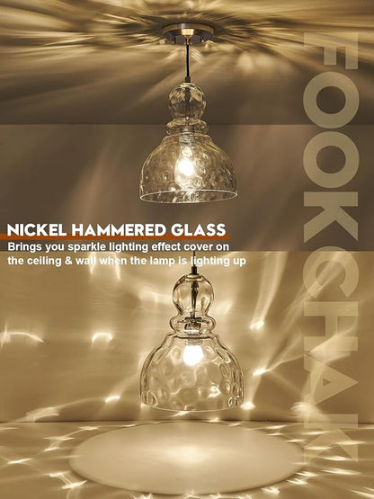 Brushed Nickel Pendant Light for Kitchen Island Hammered Glass Pendant Island Light 10inch Modern Glass Pendant Lights for Kitchen Sink Dining Room Hallway Entrance