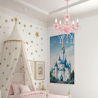 Small Pink Chandelier for Girls Room 5 Light Pink Acrylic Crystal Chandeliers Small Kids Chandelier for Bedroom