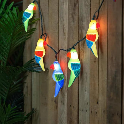 Outdoor Tropical Parrot String Lights Plug in, 8.5Ft Outdoor Hawaiian Decorative Patio String Lights with 10 Colorful Parrot Lights, Hanging Novelty Bird Lights for Deck Backyard Trees Stair Party