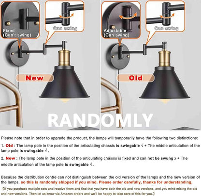 Swing Arm Wall Lamp Plug-in Cord Industrial Wall Sconce, Bronze and Black Finish,with On/Off Switch, E26 Base,1-Light Bedroom Wall Lights Fixtures,Bedside Reading Lamp