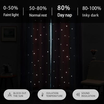 XiDi Curtains for Girls Bedroom Decor 2 Panels Set Kids Rainbow Blackout Curtains for Nursery Room Darkening Princess Unicorn Wall Decals Little Girl Room Pink Purple 34Wx79L