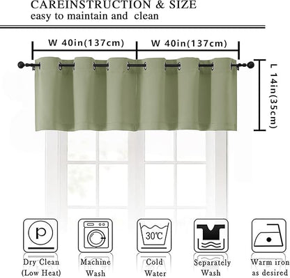 Simplebrand Sage Green Window Valance for Kitchen 14 Inches Long 2 Panels Set, Room Darkening Valance Curtains for Living Room, Grommet Short Privacy Kitchen Curtains for Bedroom Kids Room, 40Wx14L