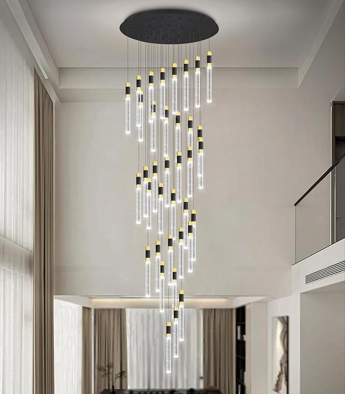 36-Lights Modern Chandelier LED Light Fixtures Adjustable High Ceiling Long Light Chandelier for Hallway Foyer Dimmable Lights with Remote Living Dining Ceiling Pendant Lighting
