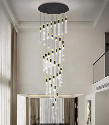 36-Lights Modern Chandelier LED Light Fixtures Adjustable High Ceiling Long Light Chandelier for Hallway Foyer Dimmable Lights with Remote Living Dining Ceiling Pendant Lighting