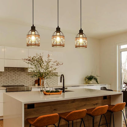 Farmhouse Pendant Light Fixture, Black Pendant Lights for Kitchen Island Industrial Lantern Pendant Light Fixtures with Light Shade, Adjustable Height Hanging Pendant Lighting
