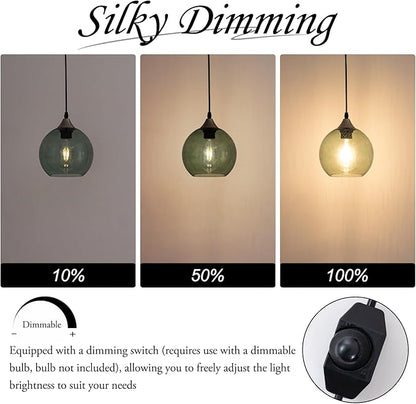 Green Raindrop Glass Pendant Light Plug in Dimmable Fixture Teardrop Textured Shade 16.4 Ft Swag Light Cord E26 Socket for Sunroom Porch Botanical Bohemian Style （Bulb not Included）