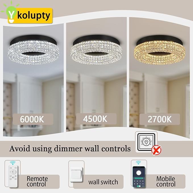 ykolupty 24" Crystal Chandeliers,Round Chandelier for Living Room Modern Ceiling Light Fixture Lamp for Foyer Bedrooms Dining Room Hallway (Black Chandelier)