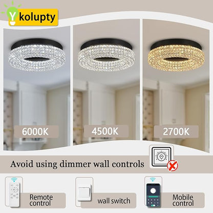 ykolupty 24" Crystal Chandeliers,Round Chandelier for Living Room Modern Ceiling Light Fixture Lamp for Foyer Bedrooms Dining Room Hallway (Black Chandelier)