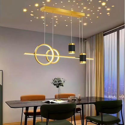 Modern LED Pendant Lights for Kitchen Island, Dimmable Led Linear Chandelier with Remote Control, 39in Gold Island Lighting Lamp Fixture for Office, Dining Room, Decorative Interior Lighting
