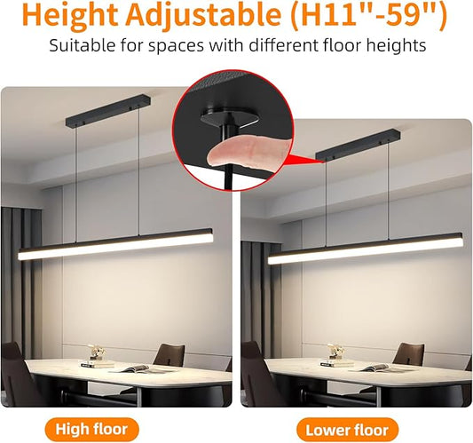 Modern Linear Pendant Light, 47IN Modern Chandelier with Remote Control 3000k-6500K Adjustable Color Temperature, Aluminum Island Lighting Lamp for Dining Room, Living Room