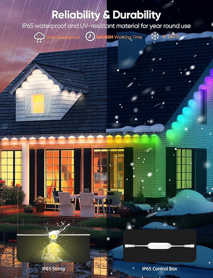 APPECK Permanent Outdoor Lights 100ft with 72 LEDs, 111 Scene Modes, Smart RGBW String Lights Waterproof, App & Remote Control for Christmas, Holidays, Compatible with Alexa, Google, White