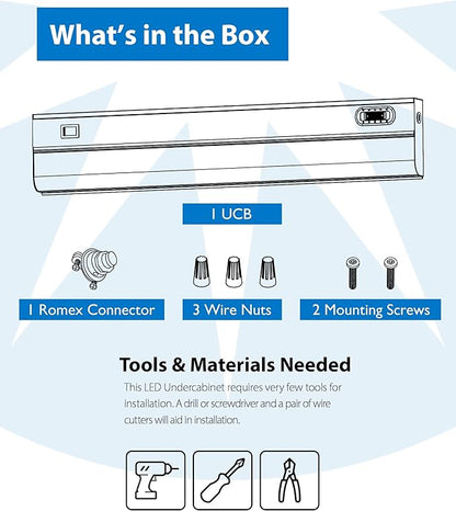 21” LED Direct Wire Under Cabinet Light with On/Off Switch - Dimmable LED Lights for Kitchen - Selectable CCT 2700K-5000K, 612-648 Lumens, 9W - UCB Hardwired Under Cabinet Lighting by NICOR Lighting