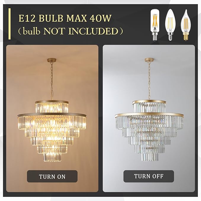 CATINER Large 36" Gold Crystal Chandeliers 23 Lights Modern Luxury Chandelier for Foyer Staircase Chandeliers 6 Tiers Round K9 Ceiling Pendant Lighting Fixture for Living Dining Room