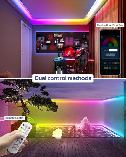 ALITOVE Permanent Outdoor LED Strip Lights 100FT Waterproof 24V RGB IC LED Strip Lights Addressable LED Rope Lights IP67 Music Sync with Remote APP Control for Wall Patio Eave Garden Pool Party Decor