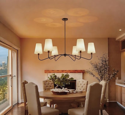 47'' Oversized Modern Chandelier with Shades, Farmhouse Chandelier, 6-Light Large Black Chandelier for Living Room, Adjustable Traditional Chandeliers for Foyer Kitchen E12 Base