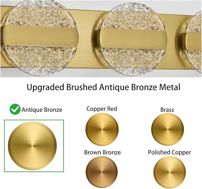 Luxury Brushed Gold Bathroom Vanity Light with High CRI 90+ LED for True Colors, 15W 6000K Cool White Modern Bathroom Lights Fixture Over Mirror for Makeup & Shaving