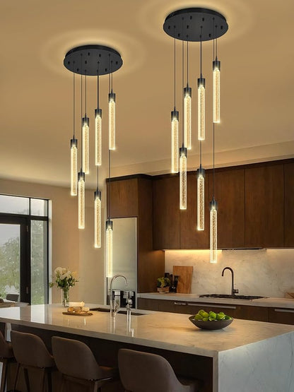 ykolupty Pendant Light Fixtures LED Black 8-Light Chandelier for Living Room Modern Bubble Crystal Chandelier Entryway Foyer Dimmale 2700K-6000K