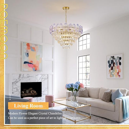 13-Light Modern Flower Elegant Chandeliers Purple 24" Luxury Chandelier Lighting Ceiling Pendant Light Fixture for Living Room Dining Room Kitchen Foyer
