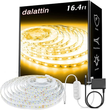 dalattin Warm White LED Strip Lights, 3000K Tunable Soft White Light Strip 16.4ft, Bright 300 LEDs, White Led Lights for Bedroom, Mirror, Kitchen Decoration
