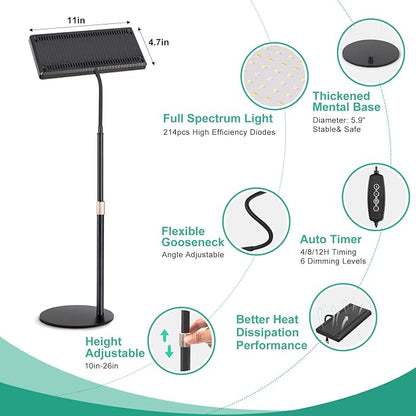 LBW Desk Grow Light, Full Spectrum Plant Light for Indoor Plants, Grow Lamps with 4/8/12H Timer, 10"-26" Height Adjustable, 6 Brightness Levels