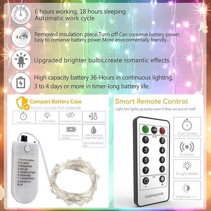 6 Pack Fairy Lights Battery Operated with Timer 2PCS Remote 6.5ft 20LED Multicolor Twinkle Lights Waterproof Silver Wire Fireflies Lights DIY Mason Jar Wedding Party Christmas Centerpiece Table Deco