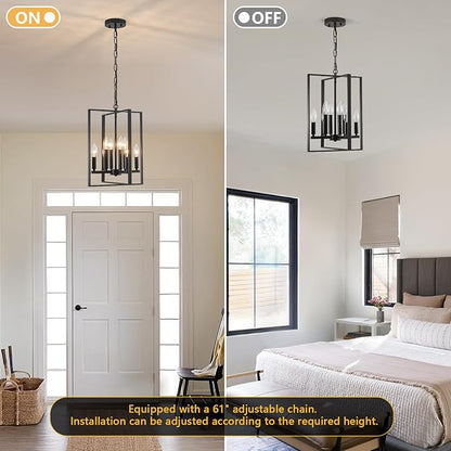 12.79" Black Chandelier 8-Light Modern Farmhouse Chandeliers for Dining Room Light Fixture Rustic Adjustable Pendant Light Fixtures Vintage Chandelier for Foyer Kitchen Entryway Living Room E12