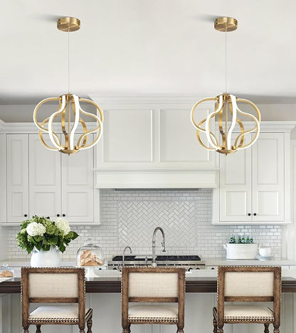 Modern Gold LED Chandelier with Remote Control, Dimmable LED Chandelier with 3 Color Temperature,8 Lights Hanging Pendant Lights for Dining Room Foyer Entryway Kitchen Living Room