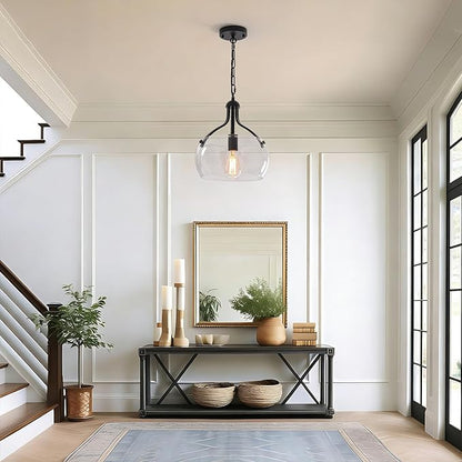 1-Lights Modern Pendant Lights Kitchen Island, Matte Black Pendant Light Fixtures with 11.8" Clear Glass Shade, Industrial Hanging Chandelier for Kitchen Entryway Bedroom Foyer