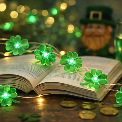 BOHON St Patricks Day Decorations Shamrocks String Lights Battery Operated 13 ft 40 LEDs Lucky Clover Green Lights for St Patrick's Day Accessories Office The Home Saint St. Patrick's Day Decor