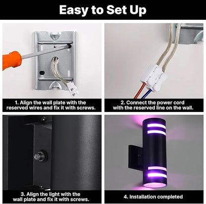RGB Up and Down Lights Outdoor Wall Lights 6 Packs, Smart Color Changing Outdoor Wall Sconce WiFi Voice & App Control,Aluminum Waterproof Exterior Lights for Porch Compatible with Alexa